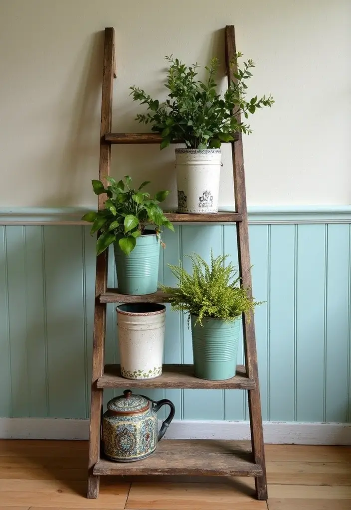 30 Tin Can Painting Ideas for Upcycled Home Decor - 21. Decorative Ladder