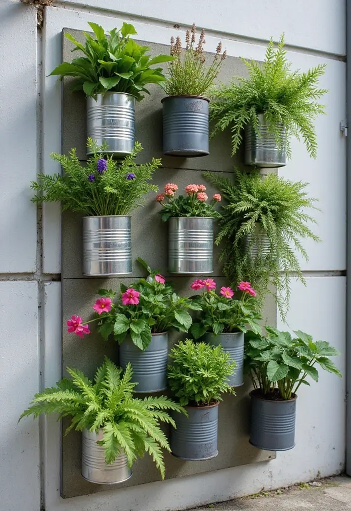 30 Tin Can Painting Ideas for Upcycled Home Decor - 28. Upcycled Wall Planters