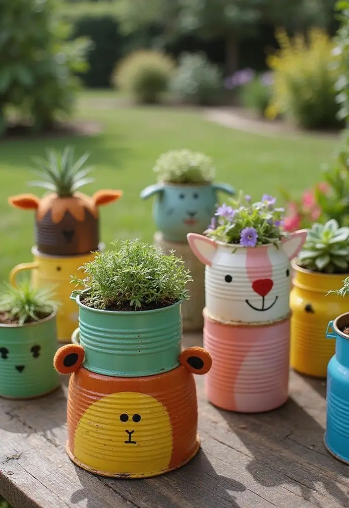 30 Tin Can Painting Ideas for Upcycled Home Decor - 3. Animal Planters