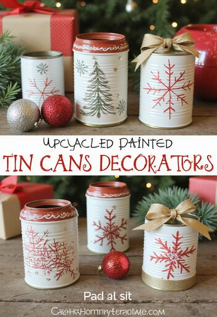 30 Tin Can Painting Ideas for Upcycled Home Decor - 30. Upcycled Holiday Decor