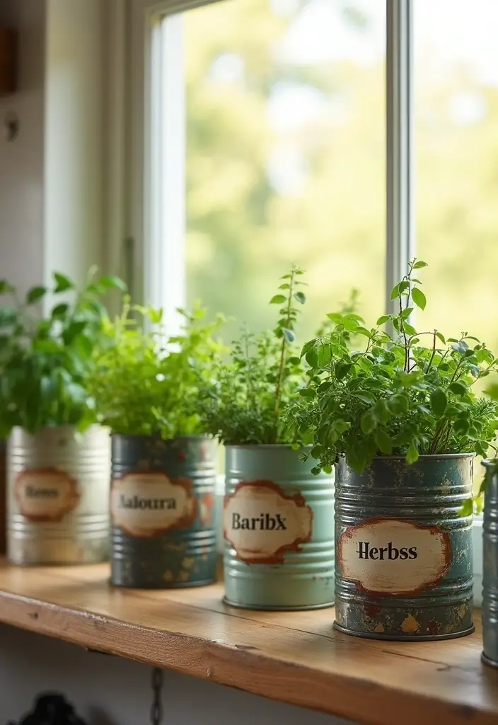 30 Tin Can Painting Ideas for Upcycled Home Decor - 7. Herb Garden Collection