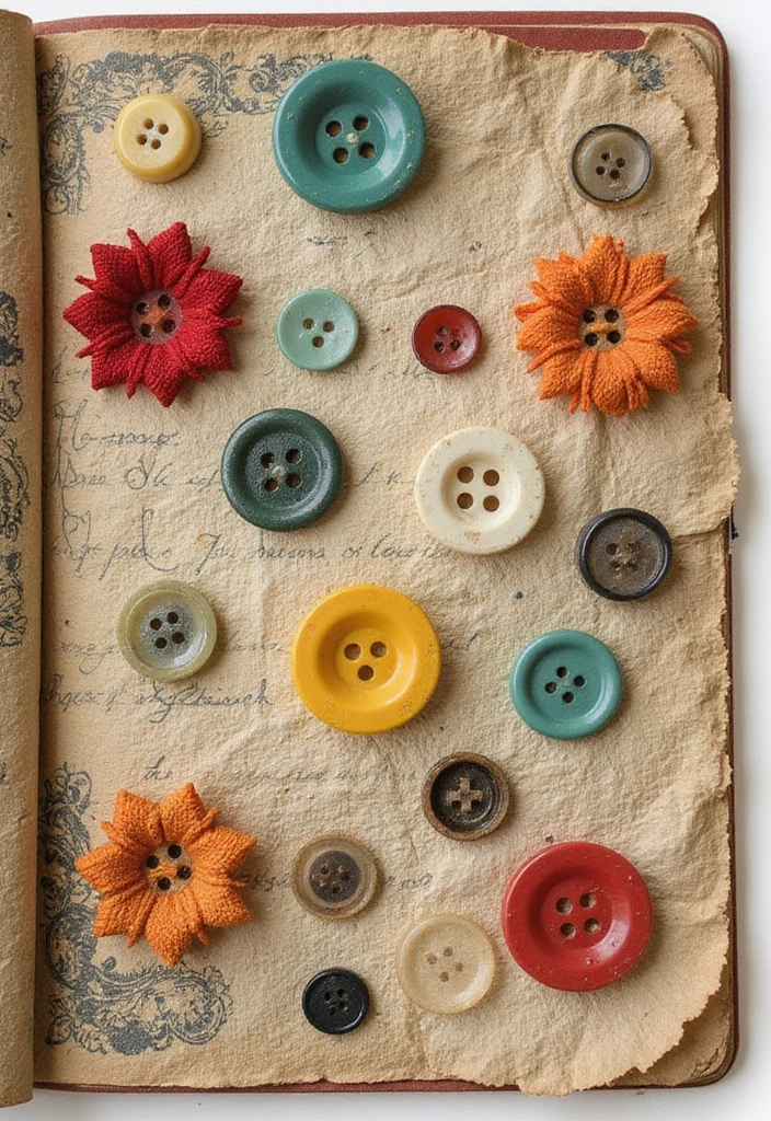 30 Vintage Scrapbook Ideas for a Timeless Look - 3. Antique Button Display