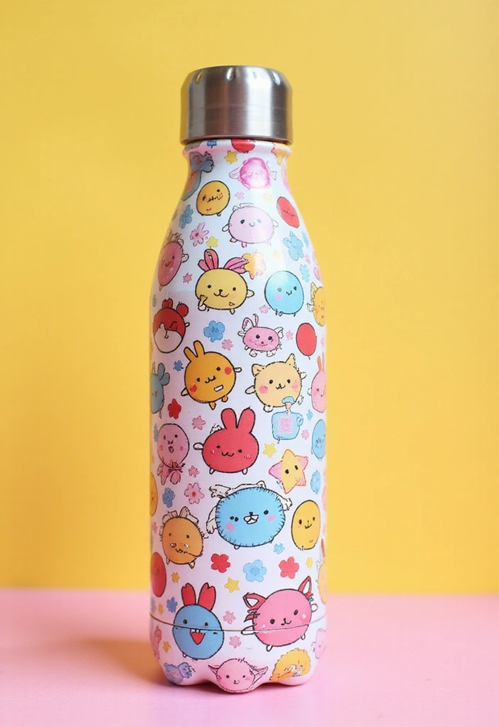30 Water Bottle Painting Ideas to Make Hydration Fun - 19. Kawaii Style Characters