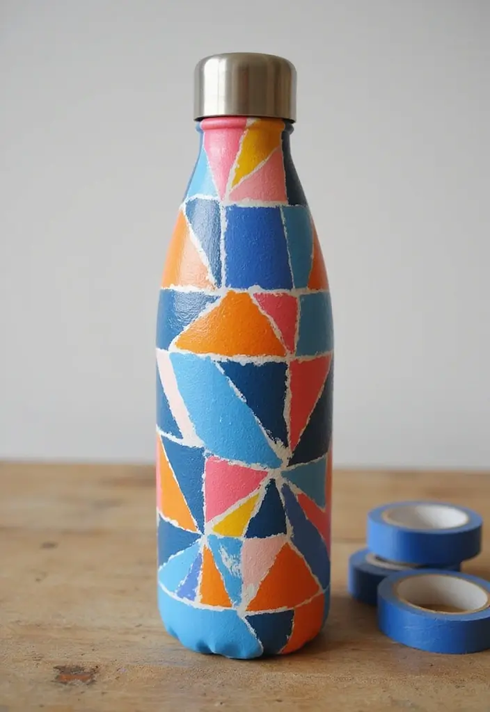 30 Water Bottle Painting Ideas to Make Hydration Fun - 2. Bold Geometric Patterns