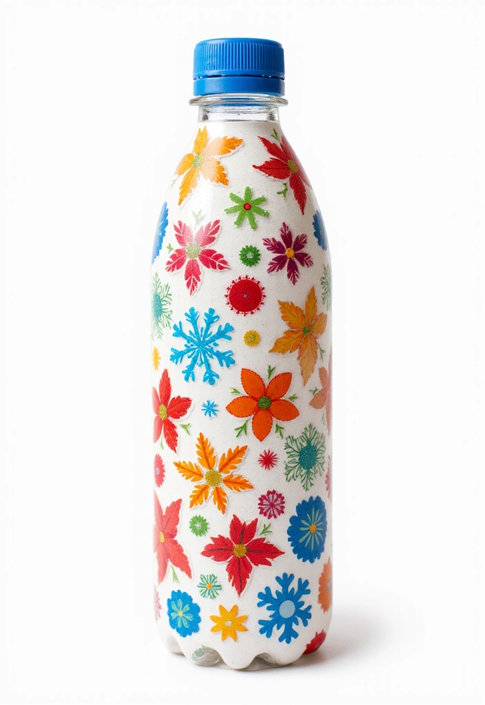 30 Water Bottle Painting Ideas to Make Hydration Fun - 22. Seasonal Patterns with Stickers