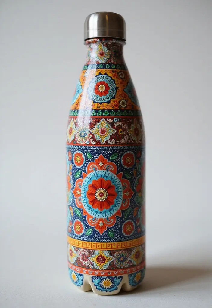 30 Water Bottle Painting Ideas to Make Hydration Fun - 23. Ethnic Patterns