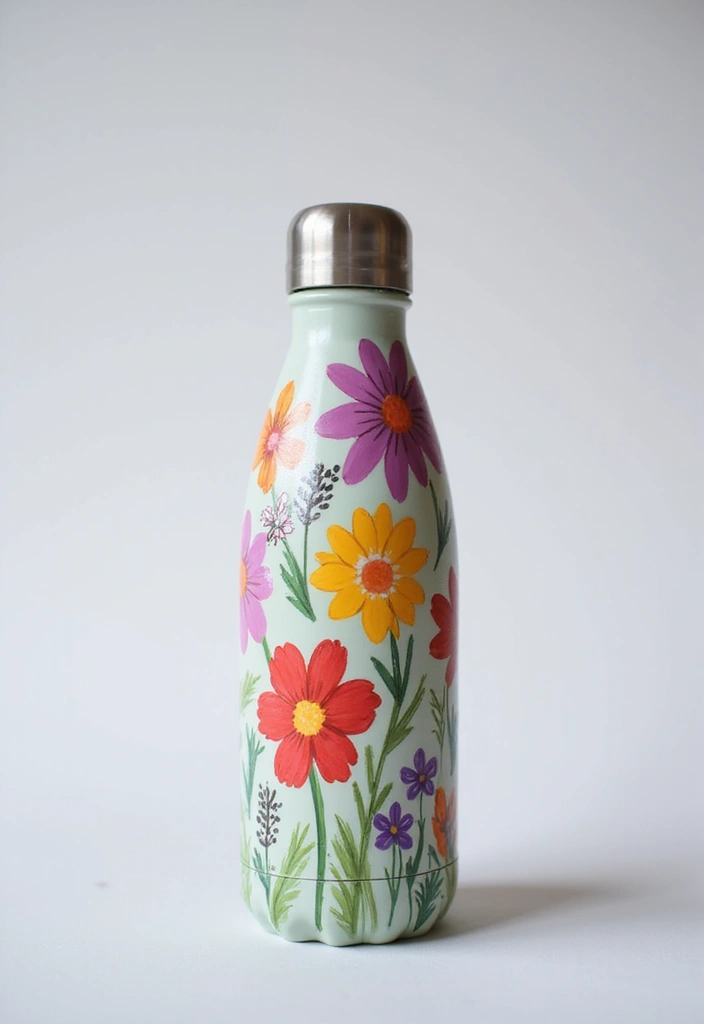 30 Water Bottle Painting Ideas to Make Hydration Fun - 3. Floral Designs with Acrylic Paint