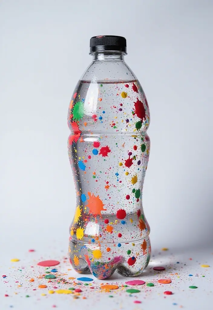 30 Water Bottle Painting Ideas to Make Hydration Fun - 4. Splatter Paint Fun