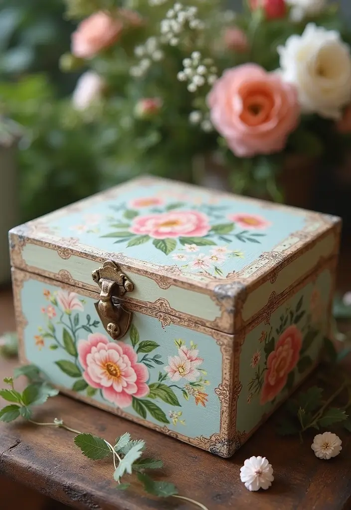30 Wooden Box Painting Ideas to Add Rustic Charm 1 30 Wooden Box Painting Ideas to Add Rustic Charm - 1. Vintage Floral Patterns