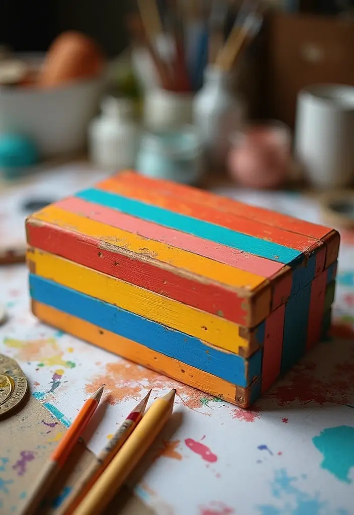 30 Wooden Box Painting Ideas to Add Rustic Charm 57 30 Wooden Box Painting Ideas to Add Rustic Charm - 13. Colorful Stripes