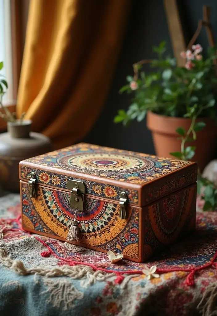 30 Wooden Box Painting Ideas to Add Rustic Charm 58 30 Wooden Box Painting Ideas to Add Rustic Charm - 14. Bohemian Patterns