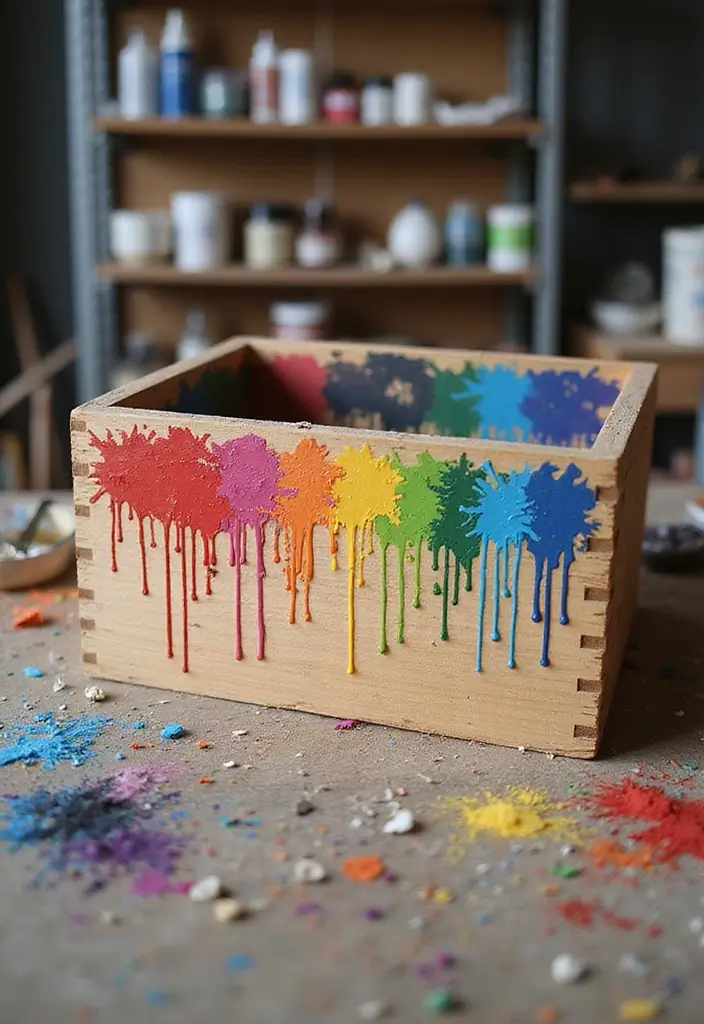 30 Wooden Box Painting Ideas to Add Rustic Charm 115 30 Wooden Box Painting Ideas to Add Rustic Charm - 25. Artistic Splatter