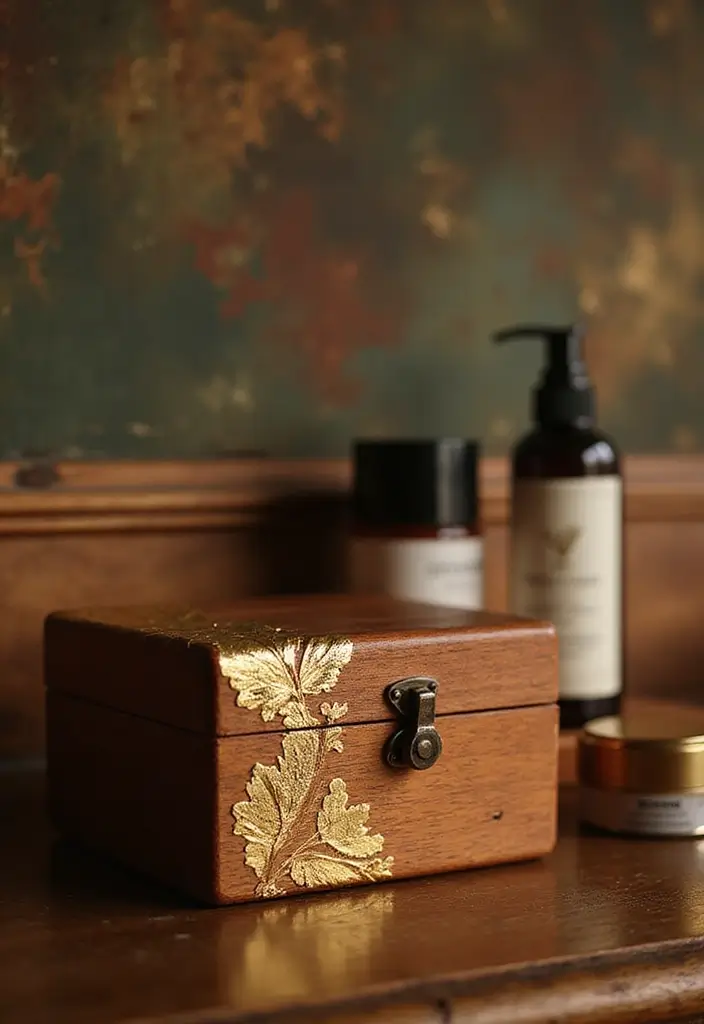 30 Wooden Box Painting Ideas to Add Rustic Charm 120 30 Wooden Box Painting Ideas to Add Rustic Charm - 26. Elegant Gold Leaf Accents