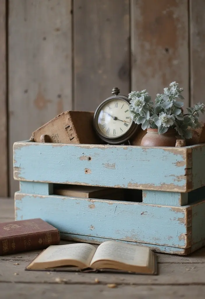 30 Wooden Crate Painting Ideas for Rustic Storage - 1. Distressed Vintage Look
