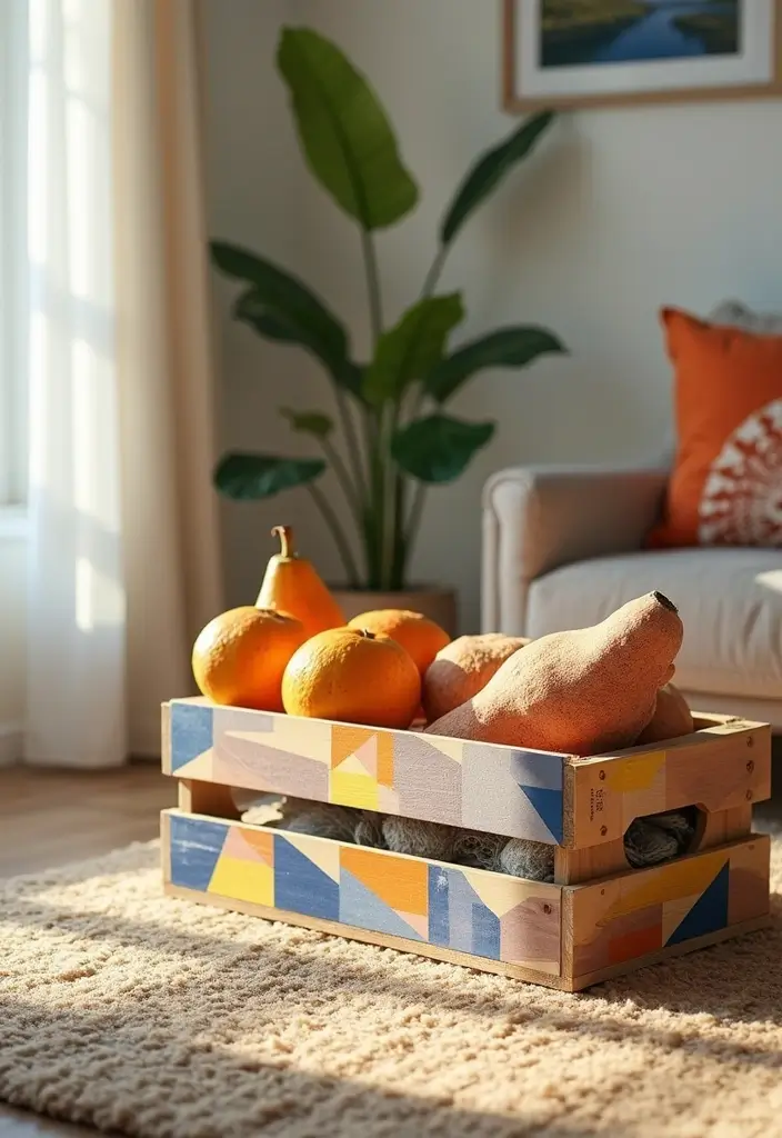 30 Wooden Crate Painting Ideas for Rustic Storage - 11. Geometric Patterns