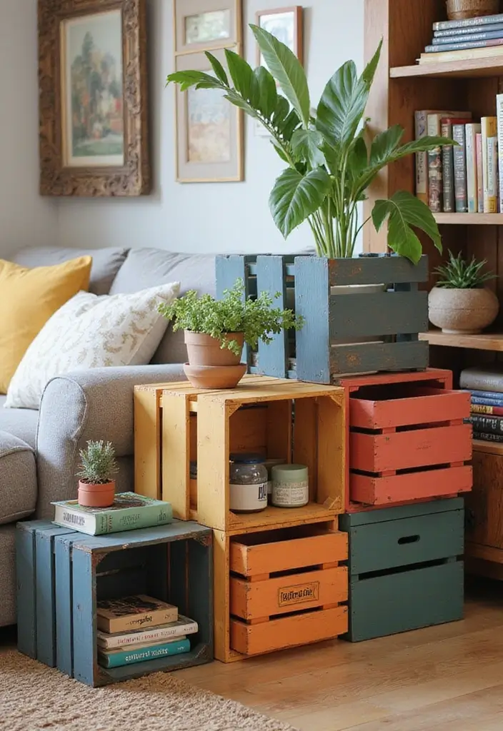 30 Wooden Crate Painting Ideas for Rustic Storage - 14. Repurposed Crate Furniture
