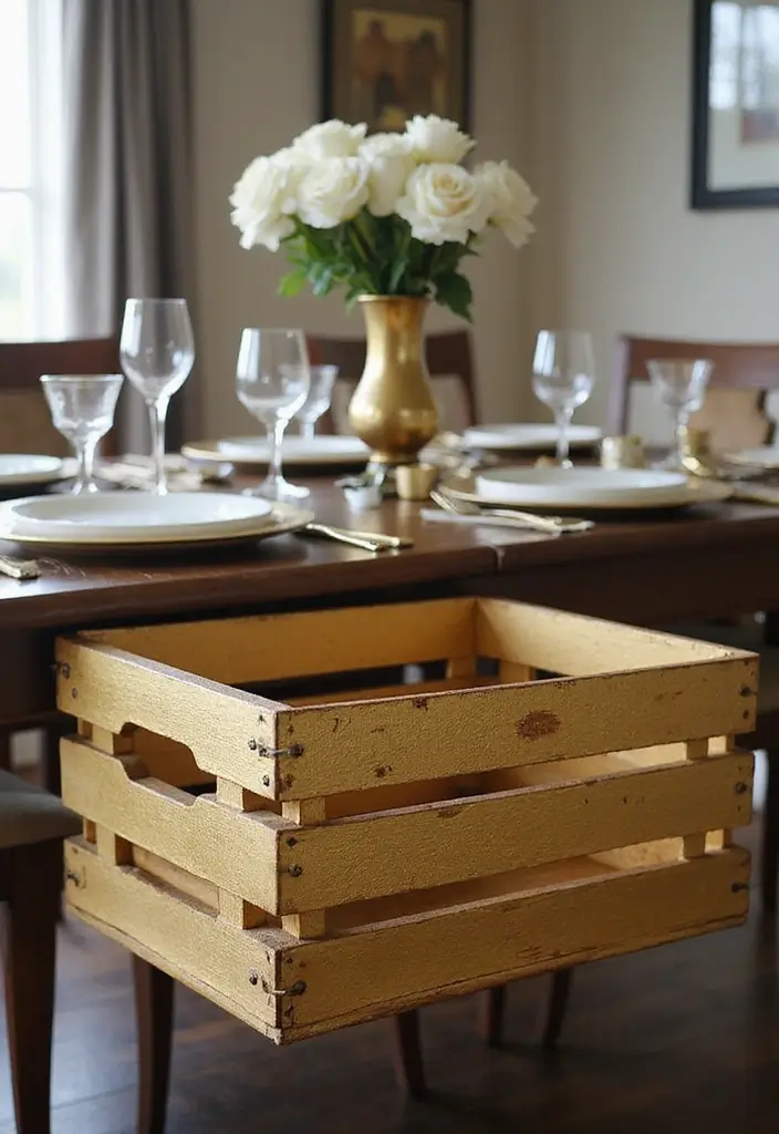 30 Wooden Crate Painting Ideas for Rustic Storage - 16. Metallic Accents