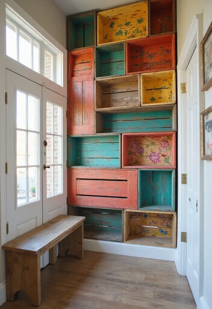 30 Wooden Crate Painting Ideas for Rustic Storage - 18. Upcycled Crate Wall Art