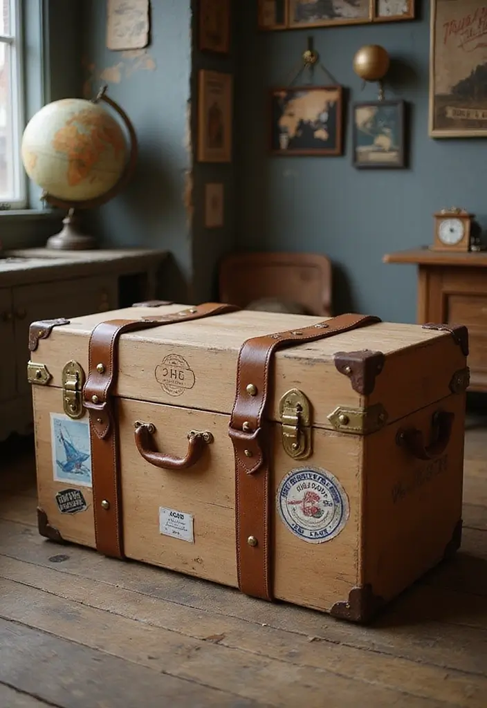 30 Wooden Crate Painting Ideas for Rustic Storage - 19. Vintage Suitcase Look