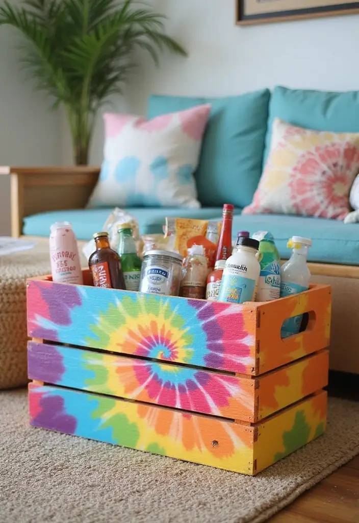 30 Wooden Crate Painting Ideas for Rustic Storage - 20. Tie-Dye Technique