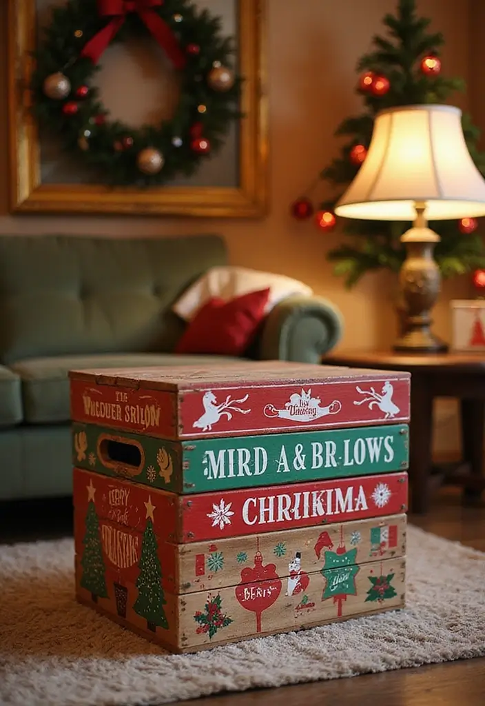 30 Wooden Crate Painting Ideas for Rustic Storage - 22. Holiday Decorations