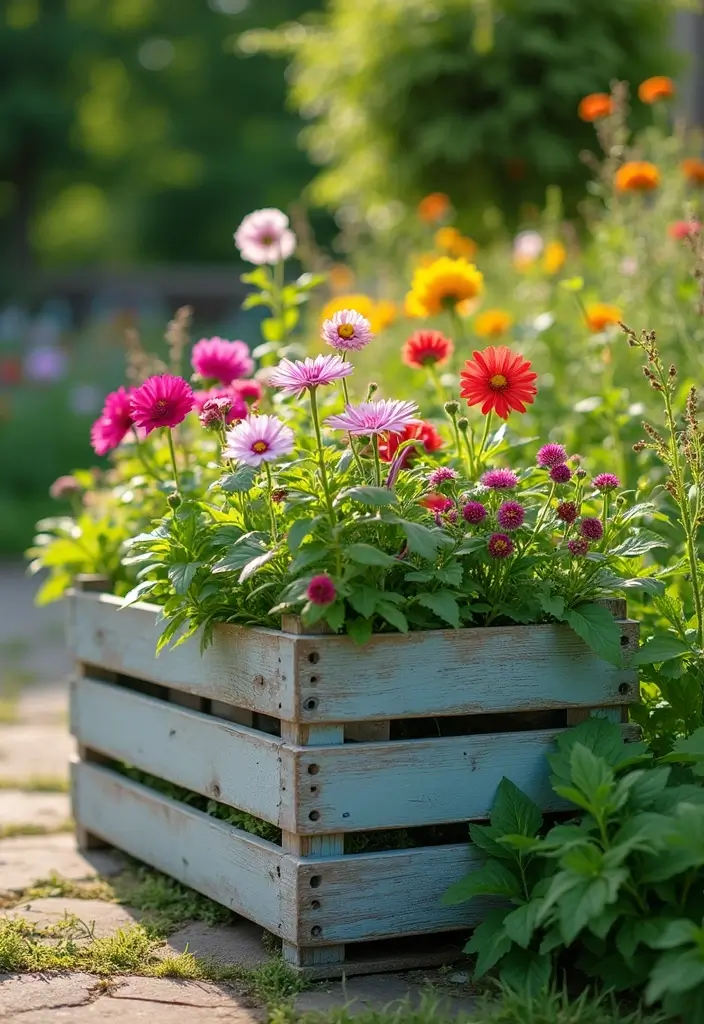 30 Wooden Crate Painting Ideas for Rustic Storage - 25. Upcycled Crate Planters