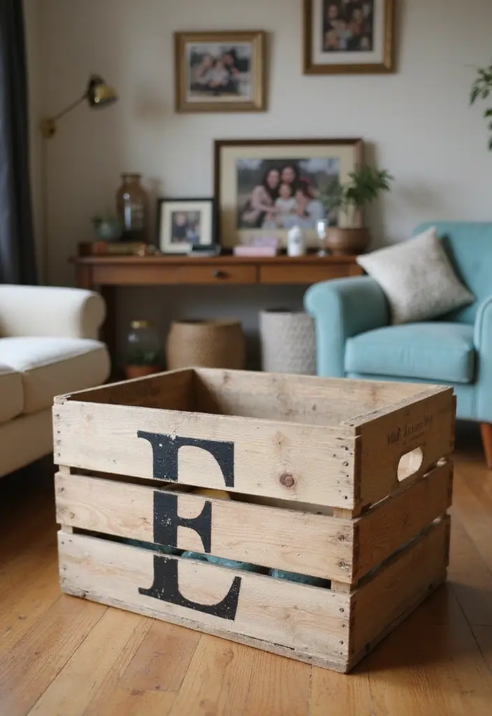30 Wooden Crate Painting Ideas for Rustic Storage - 27. Personalized Family Crates