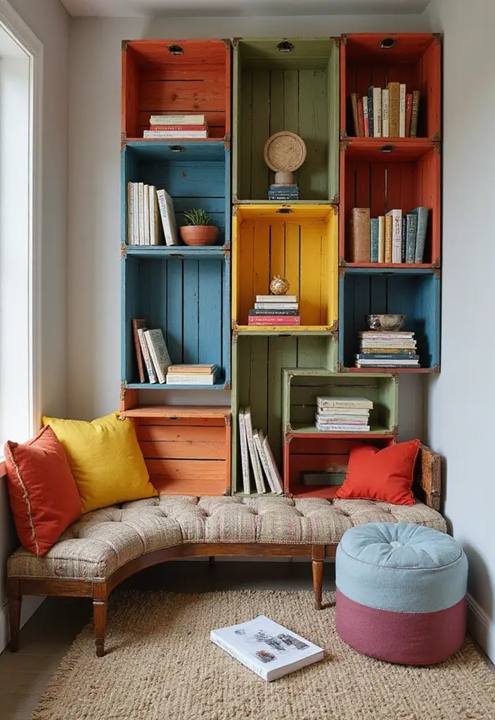 30 Wooden Crate Painting Ideas for Rustic Storage - 28. Creative Book Storage
