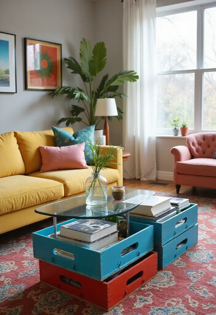 30 Wooden Crate Painting Ideas for Rustic Storage - 29. Upcycled Crate Coffee Table