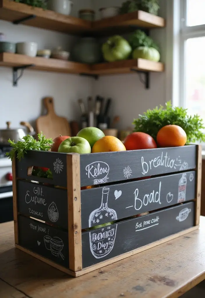 30 Wooden Crate Painting Ideas for Rustic Storage - 7. Chalkboard Finish