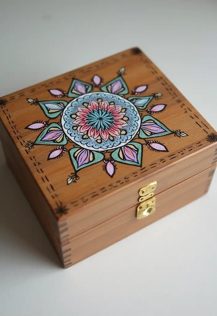 30 Wooden Jewelry Box Painting Ideas for Custom Gifts 1 30 Wooden Jewelry Box Painting Ideas for Custom Gifts - 1. Bohemian Dreamcatcher Design