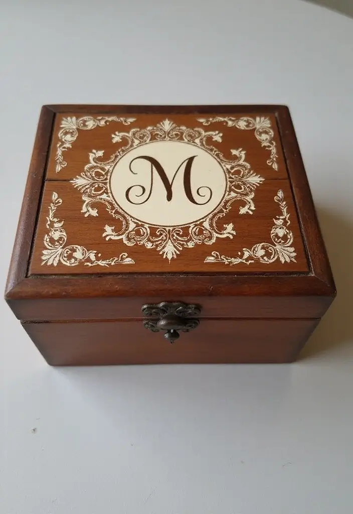 30 Wooden Jewelry Box Painting Ideas for Custom Gifts 42 30 Wooden Jewelry Box Painting Ideas for Custom Gifts - 10. Personalized Monograms