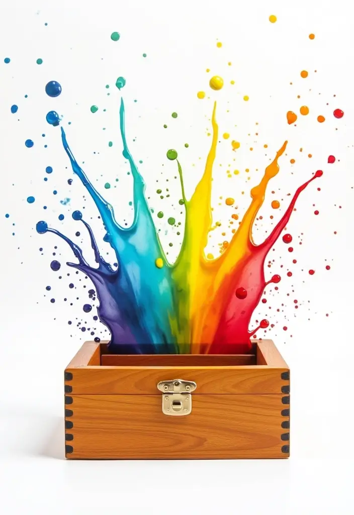 30 Wooden Jewelry Box Painting Ideas for Custom Gifts 49 30 Wooden Jewelry Box Painting Ideas for Custom Gifts - 11. Whimsical Rainbow Splashes