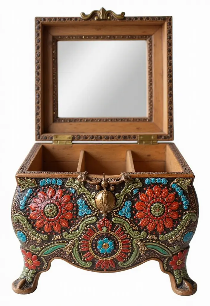 30 Wooden Jewelry Box Painting Ideas for Custom Gifts 66 30 Wooden Jewelry Box Painting Ideas for Custom Gifts - 14. Cultural Patterns and Textiles