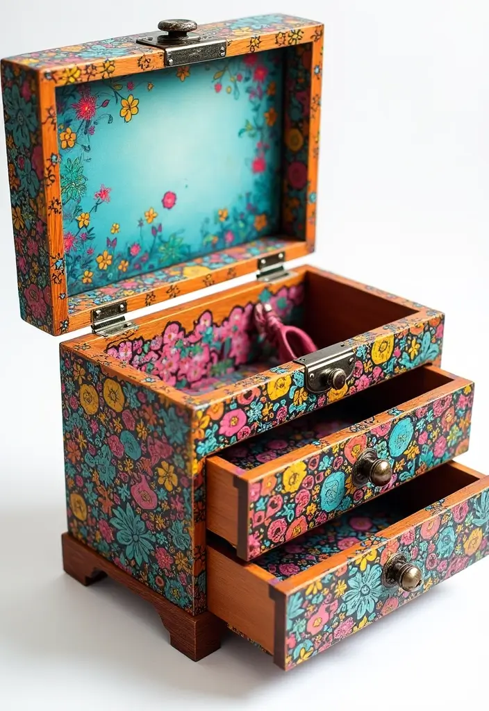 30 Wooden Jewelry Box Painting Ideas for Custom Gifts 78 30 Wooden Jewelry Box Painting Ideas for Custom Gifts - 16. Whimsical Doodles