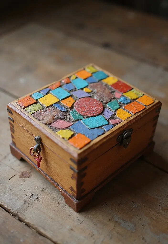 30 Wooden Jewelry Box Painting Ideas for Custom Gifts 81 30 Wooden Jewelry Box Painting Ideas for Custom Gifts - 17. Mosaic Tile Effect