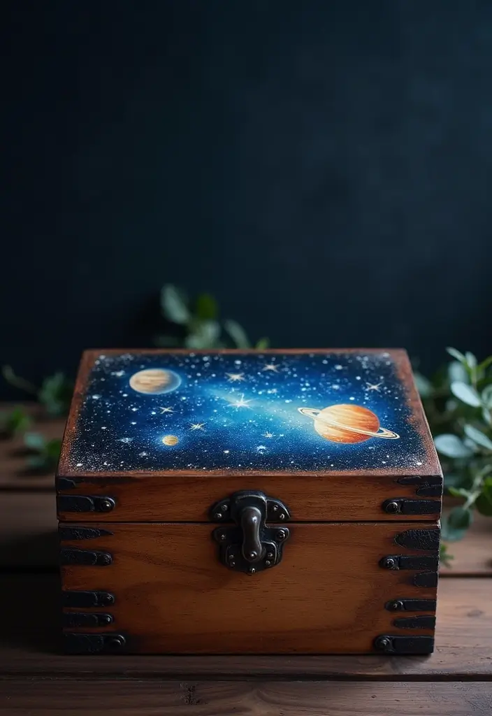 30 Wooden Jewelry Box Painting Ideas for Custom Gifts 88 30 Wooden Jewelry Box Painting Ideas for Custom Gifts - 18. Celestial Wonders