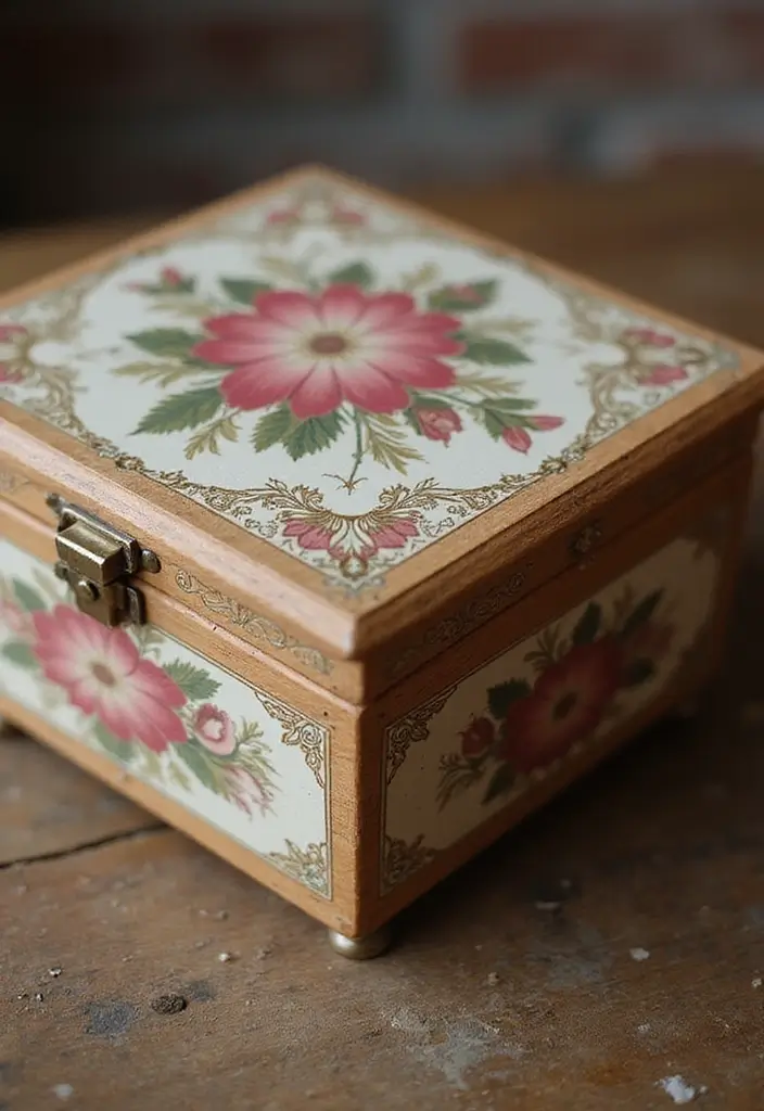 30 Wooden Jewelry Box Painting Ideas for Custom Gifts 8 30 Wooden Jewelry Box Painting Ideas for Custom Gifts - 2. Vintage Floral Elegance