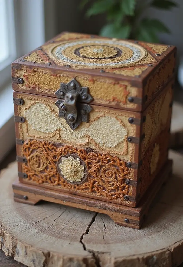 30 Wooden Jewelry Box Painting Ideas for Custom Gifts 102 30 Wooden Jewelry Box Painting Ideas for Custom Gifts - 20. Textured Fabric Paint
