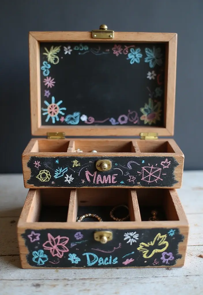 30 Wooden Jewelry Box Painting Ideas for Custom Gifts 122 30 Wooden Jewelry Box Painting Ideas for Custom Gifts - 24. Chalkboard Paint Fun