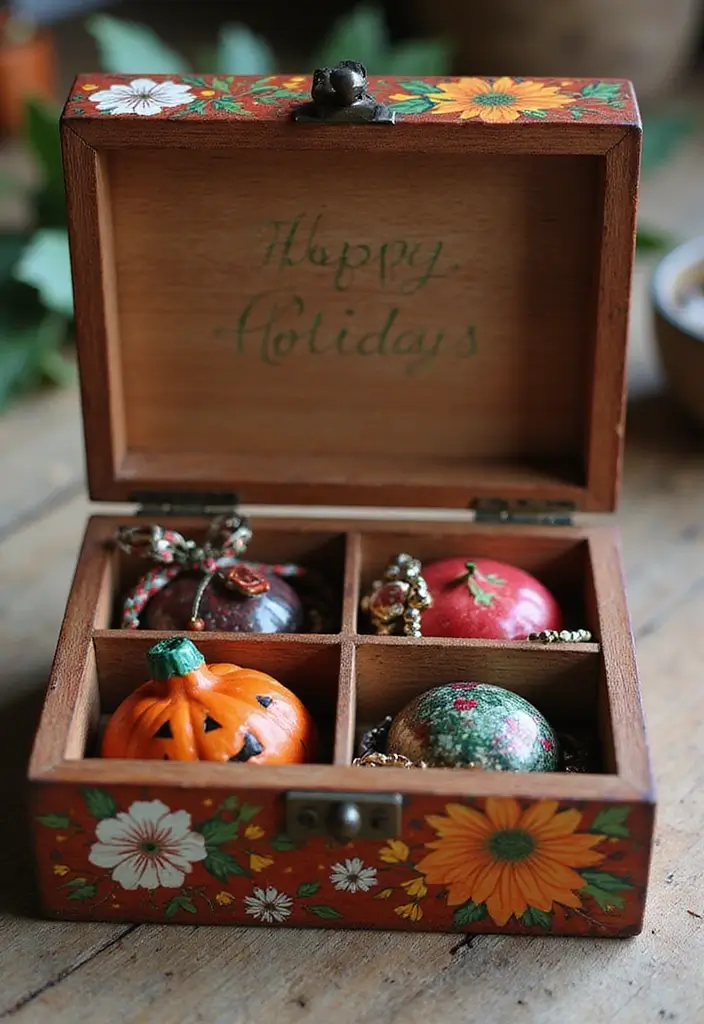 30 Wooden Jewelry Box Painting Ideas for Custom Gifts 129 30 Wooden Jewelry Box Painting Ideas for Custom Gifts - 25. Holiday-Themed Designs
