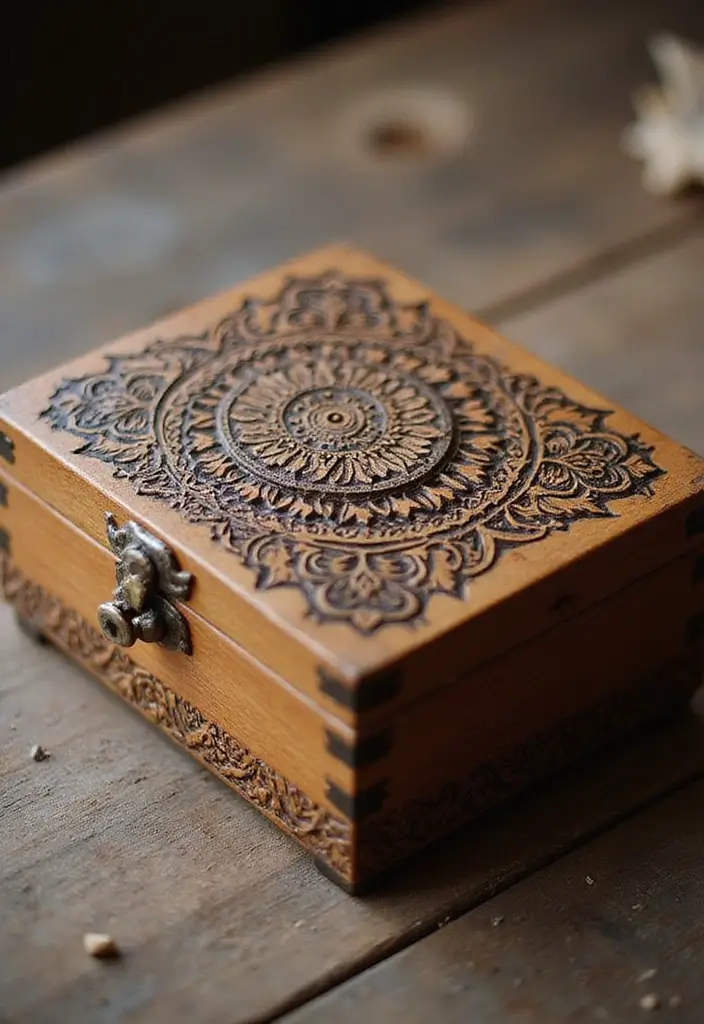 30 Wooden Jewelry Box Painting Ideas for Custom Gifts 143 30 Wooden Jewelry Box Painting Ideas for Custom Gifts - 27. Stenciled Art