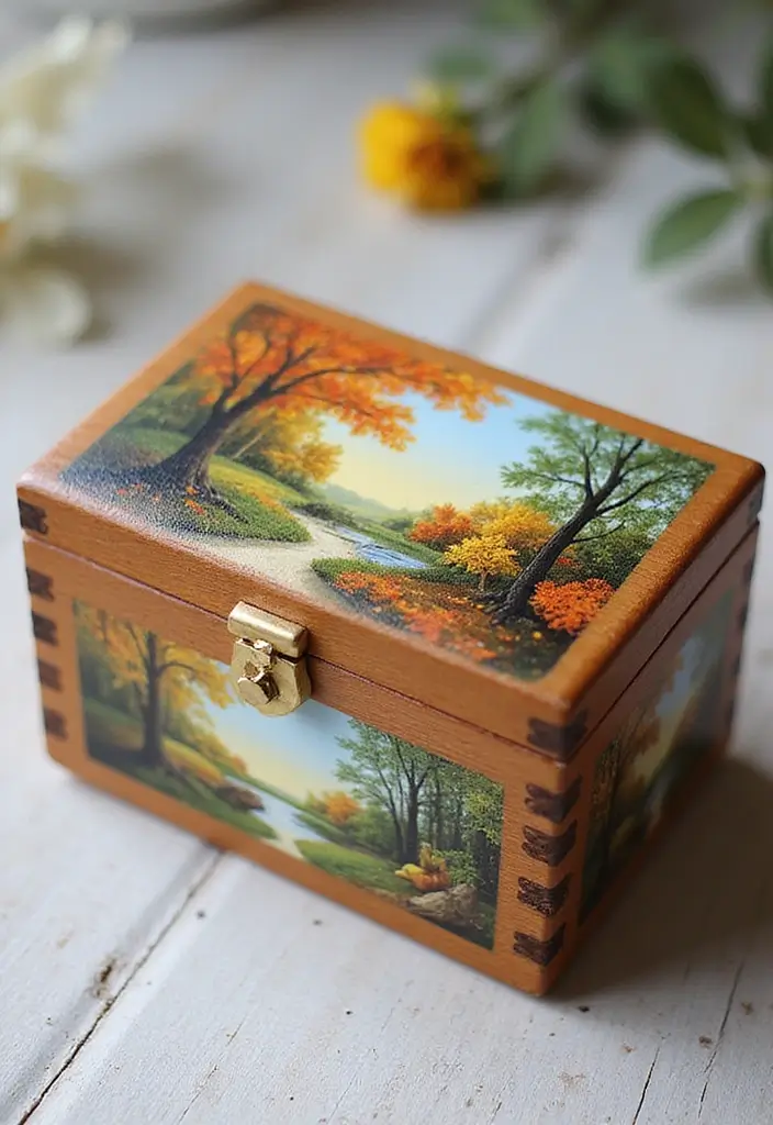 30 Wooden Jewelry Box Painting Ideas for Custom Gifts 150 30 Wooden Jewelry Box Painting Ideas for Custom Gifts - 28. Seasonal Nature Scenes