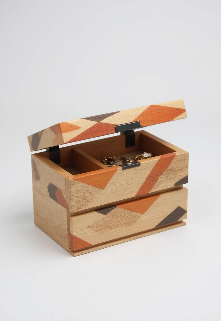 30 Wooden Jewelry Box Painting Ideas for Custom Gifts 13 30 Wooden Jewelry Box Painting Ideas for Custom Gifts - 3. Geometric Patterns Galore