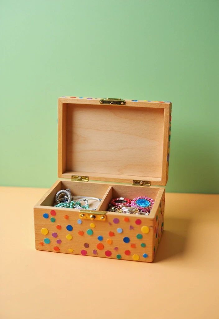 30 Wooden Jewelry Box Painting Ideas for Custom Gifts 160 30 Wooden Jewelry Box Painting Ideas for Custom Gifts - 30. Colorful Polka Dots