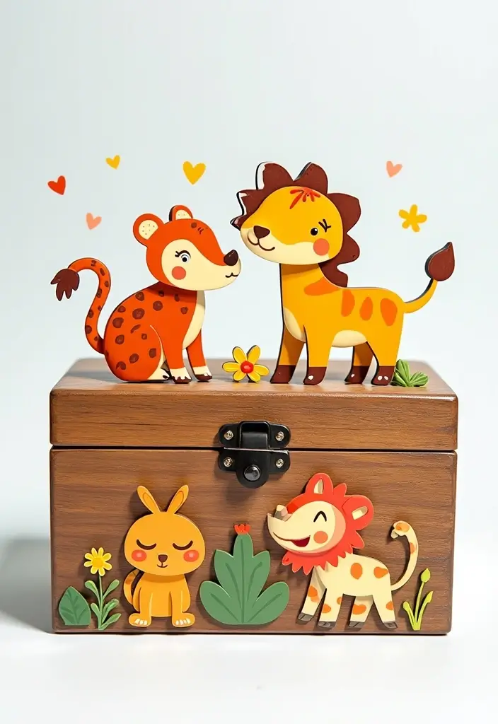 30 Wooden Jewelry Box Painting Ideas for Custom Gifts 27 30 Wooden Jewelry Box Painting Ideas for Custom Gifts - 5. Whimsical Animal Illustrations