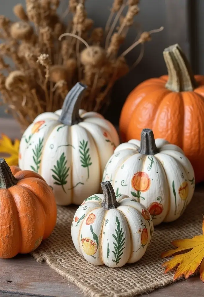 30 Wooden Pumpkin Painting Ideas for Rustic Fall Decor - 10. Nature-Inspired Designs
