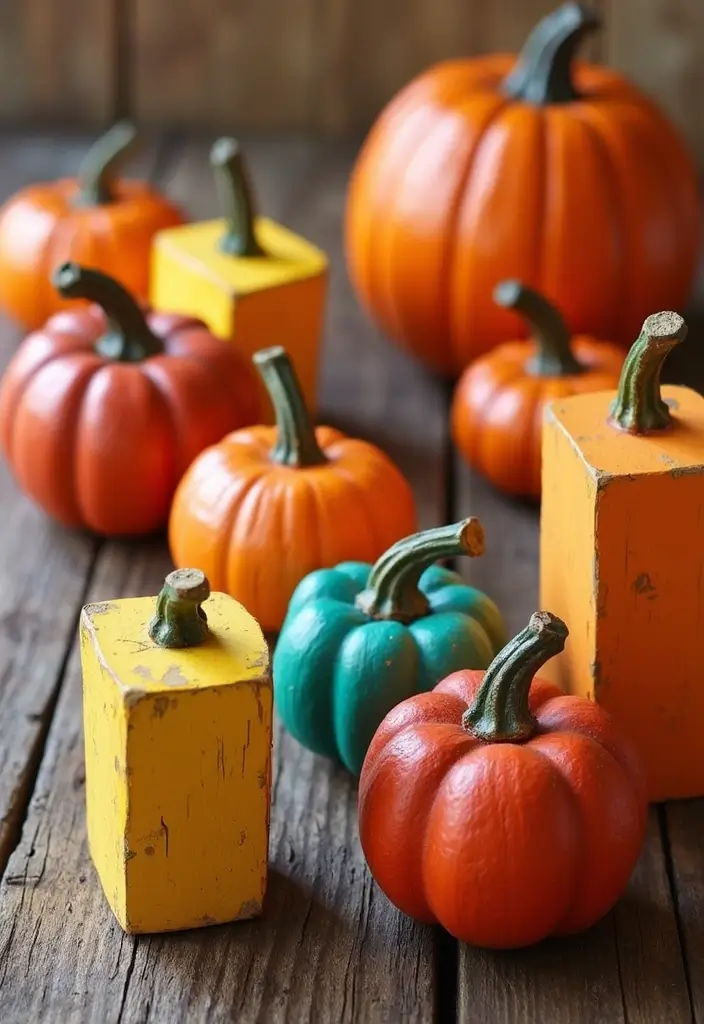 30 Wooden Pumpkin Painting Ideas for Rustic Fall Decor - 11. Layered Color Blocks