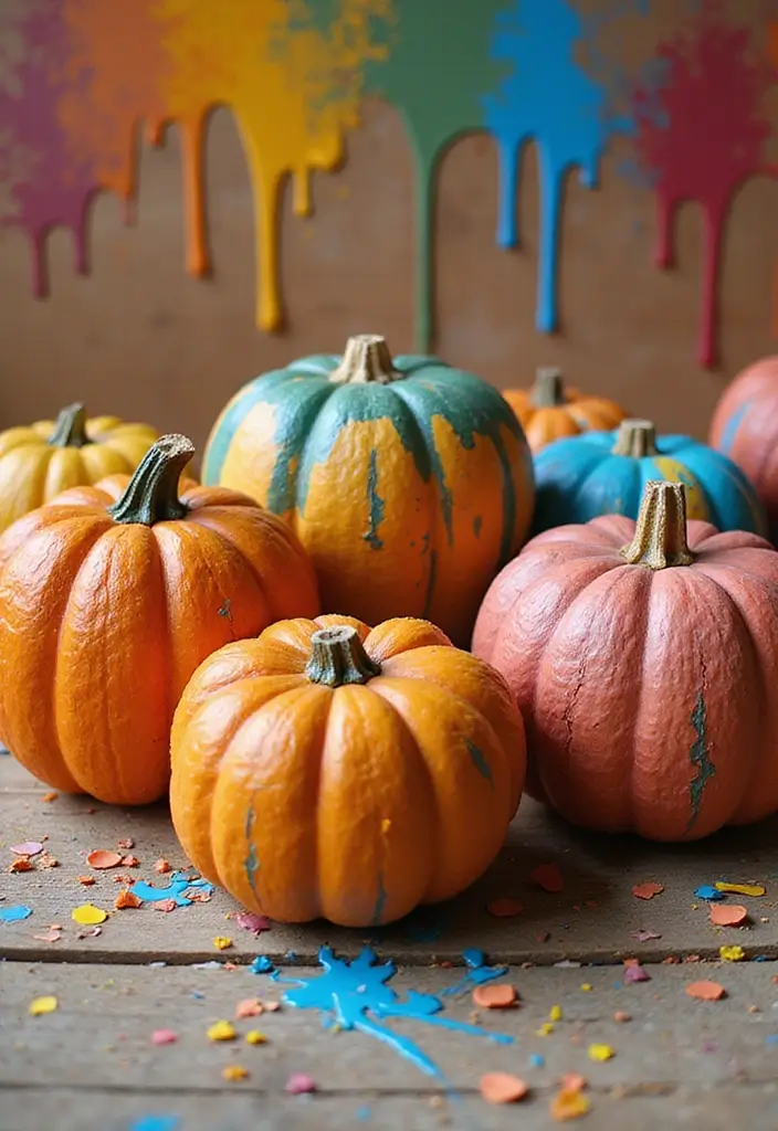 30 Wooden Pumpkin Painting Ideas for Rustic Fall Decor - 14. Dripped Paint Effect