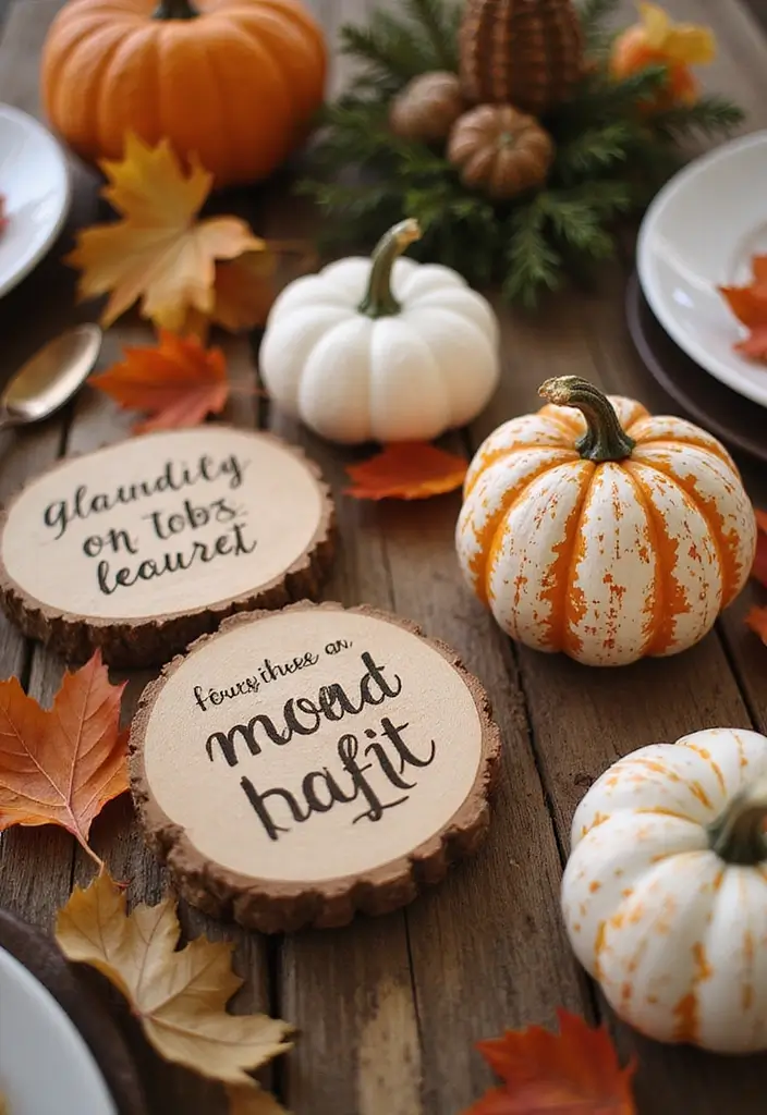30 Wooden Pumpkin Painting Ideas for Rustic Fall Decor - 15. Stenciled Words and Quotes